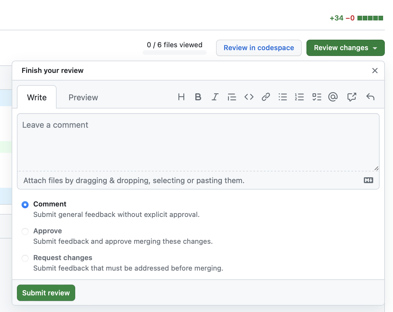 Сохранение ревью пулреквеста на GitHub. Описание перед скриншотом
